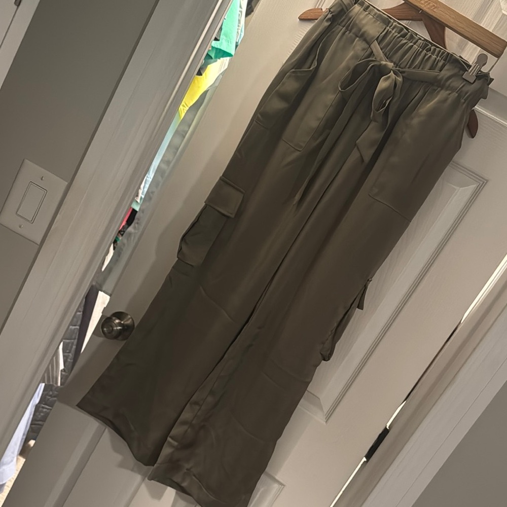 Olive Green silky Wide-Leg Pants